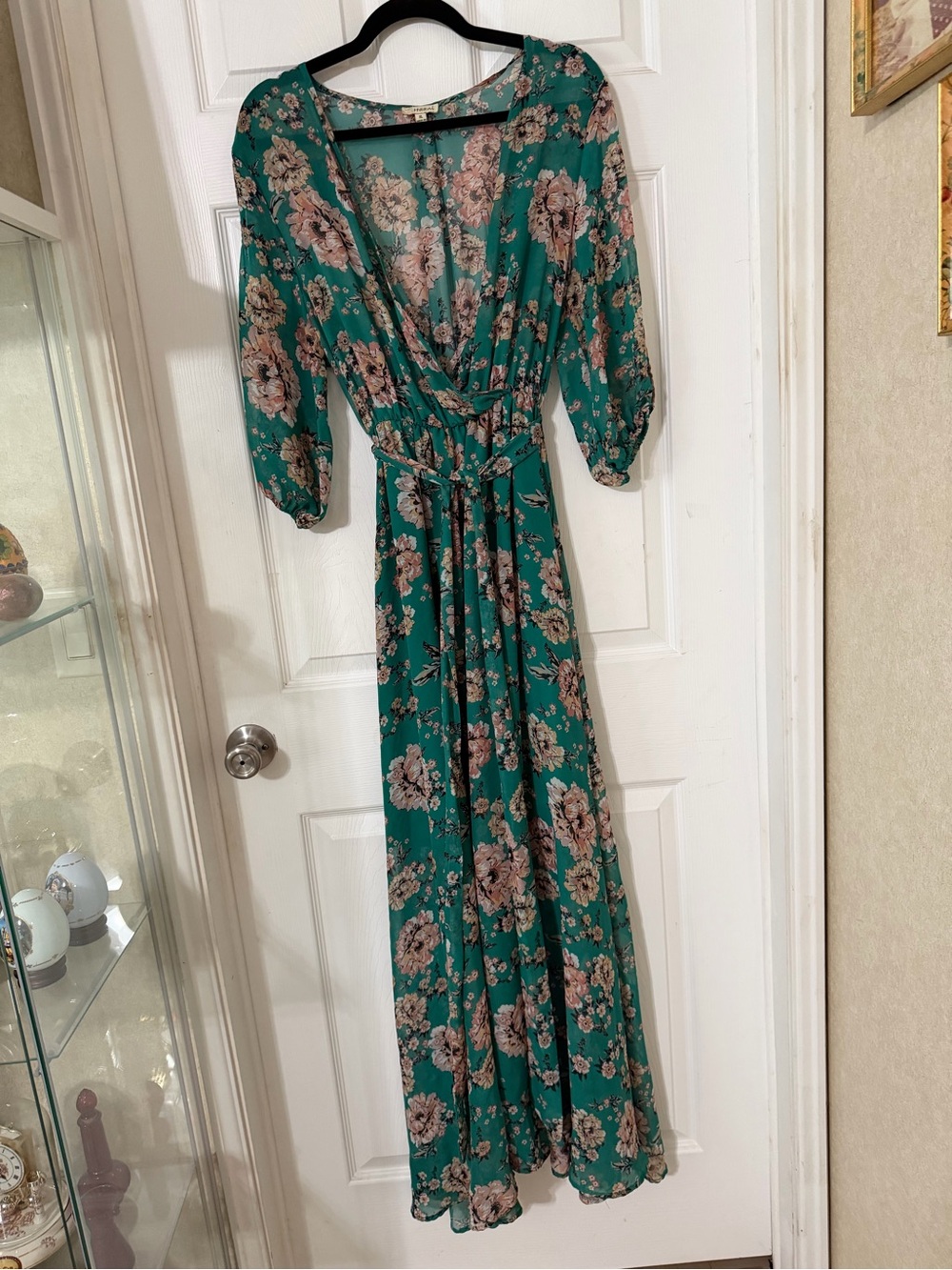 Haani Teal Floral Wrap Maxi Dress